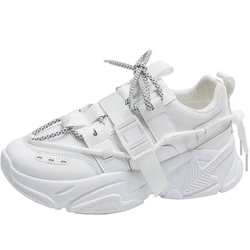 

2021 Breathable New Buckle Fashion Sneakers Women Platform Chunky Shoes PU Mesh Breathale Women Casual Shoes Footwear