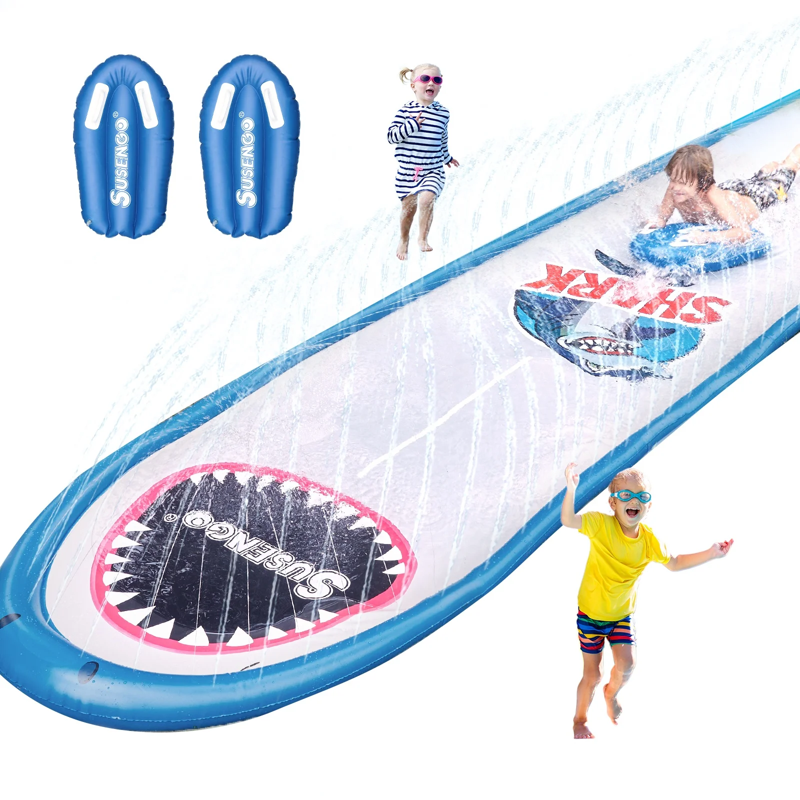 

2021 Commercial Inflatable Shark Splash Water Slip and Slide for Kids, Blue