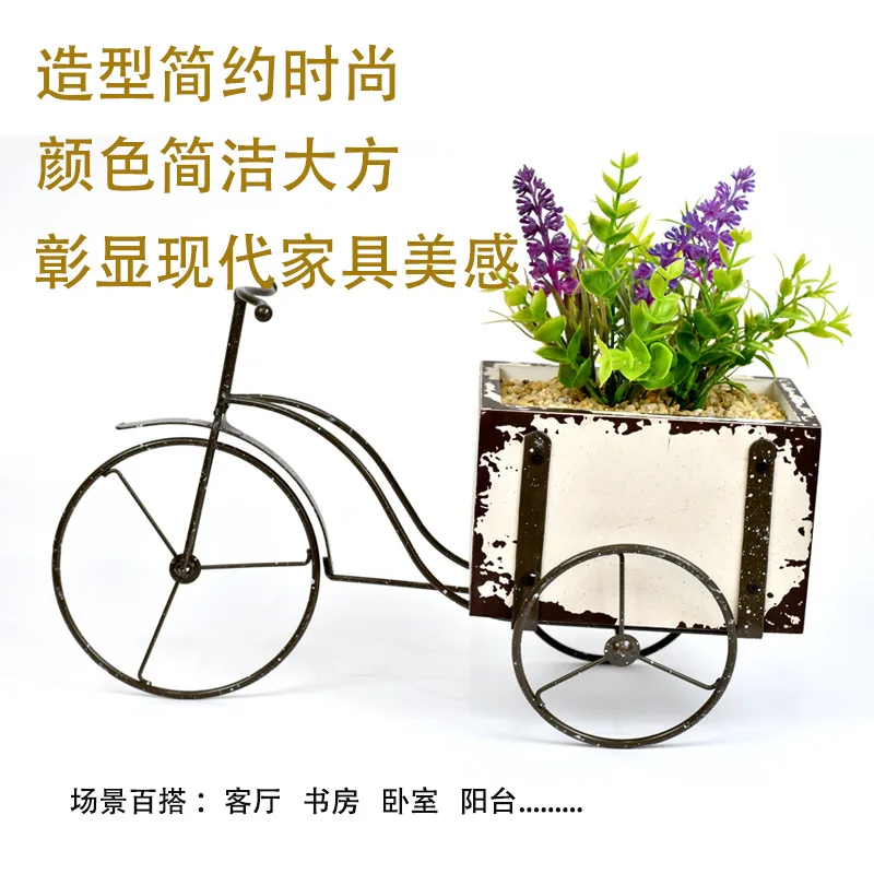 

Retro distressed garden cart flower pot rack iron bicycle flower rack with basket