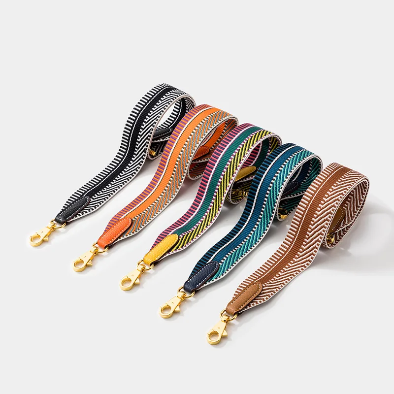 

INS Fashion Contrasting Colors Cotton  Purse Strap Adjustable Leather End Designer Famous Brand Woman Bags Strap