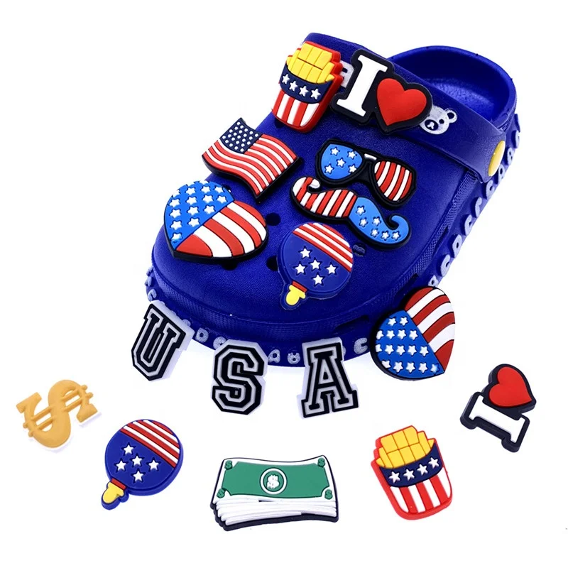 

USA American Flag Rubber Charms for Wristbands and Shoes, As picture