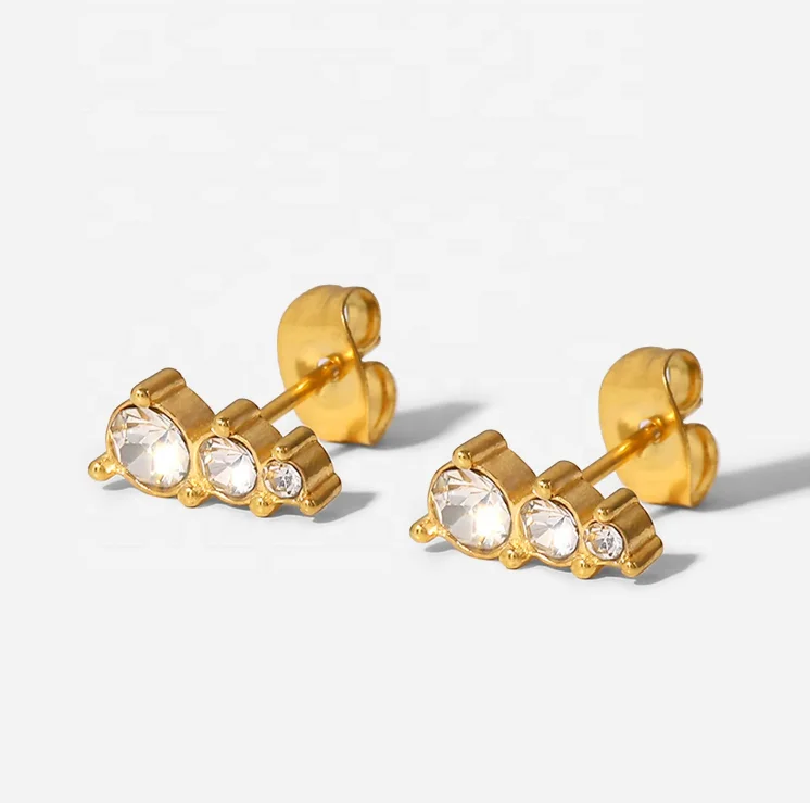 

2023 INSTA Tiny Studs Crystal 18K Gold Stud Earrings 18K Gold Plated Stainless Steel Chic Micro Paved Small Zircon Stud Earrings
