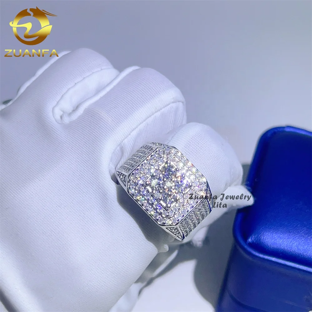 

925 sterling silver top quality iced out jewelry pass diamond tester men vvs moissanite hip hop ring