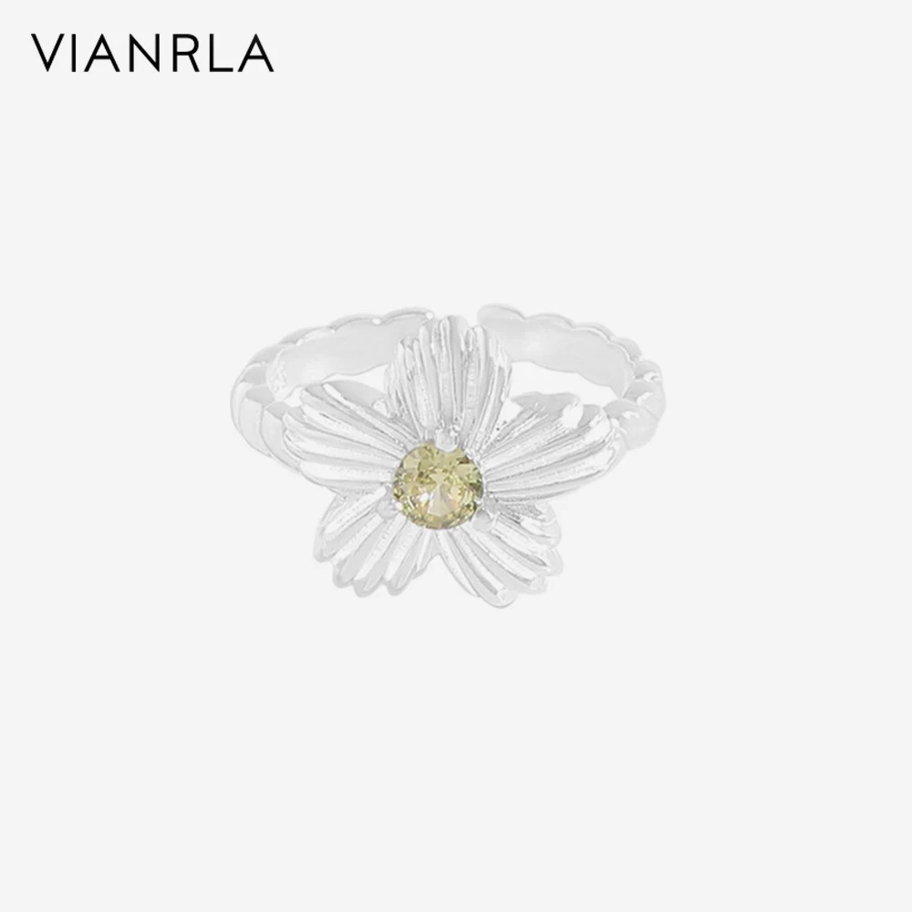 

VIANRLA 925 Sterling Silver Ring Colorful Zirconia Flower Ring Minimalist Style Nickle Free Laser Logo