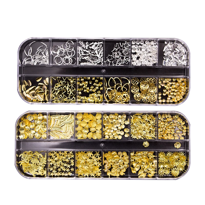 

3D Nail Art Decoration Gold Nail Charms Multi Shaped DIY Manicure Alloy Studs Nail Art Jewelry, Multi color