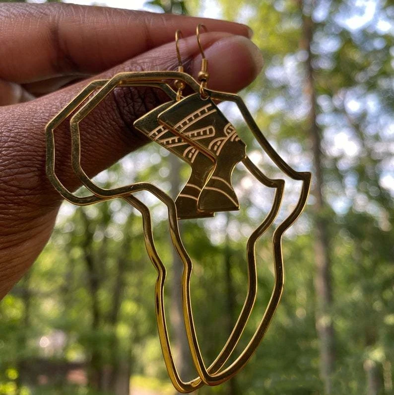 

LL Streetwear african map earings alloy fashion ladies unique hollow out punk earrings trendy