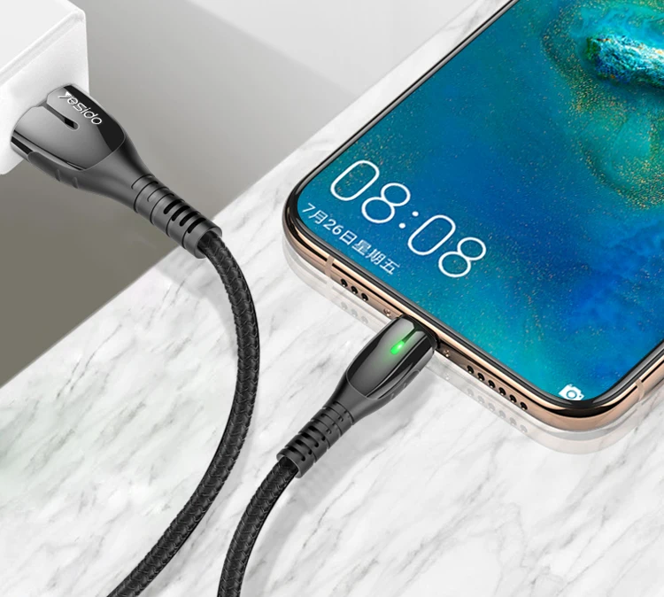 Yesido Nylon Braided znic Alloy Plating Data Cable Line Wholesale Usb Charging Cable For Iphone