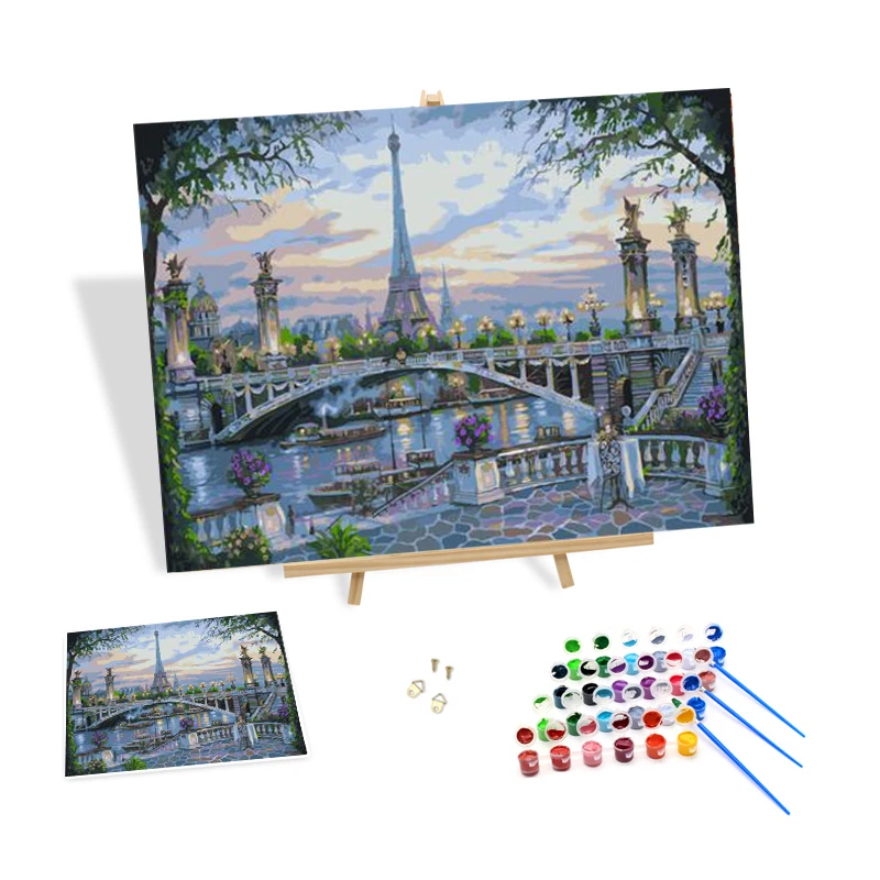 

Popular Custom Oil Painting By Numbers Kit Bridge Boat Eiffel Tower DIY Painting By Numbers Modern Art Decor Decoration Arts C