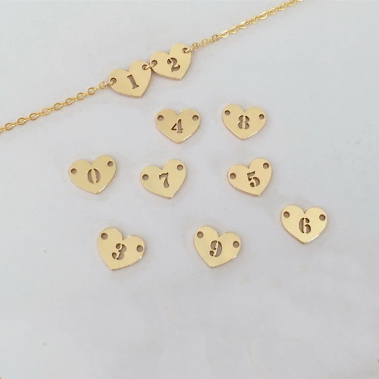 Tiny 14K Gold Filled Heart Shaped Angel Number Charms for Bracelet Jewelry Making Connectors