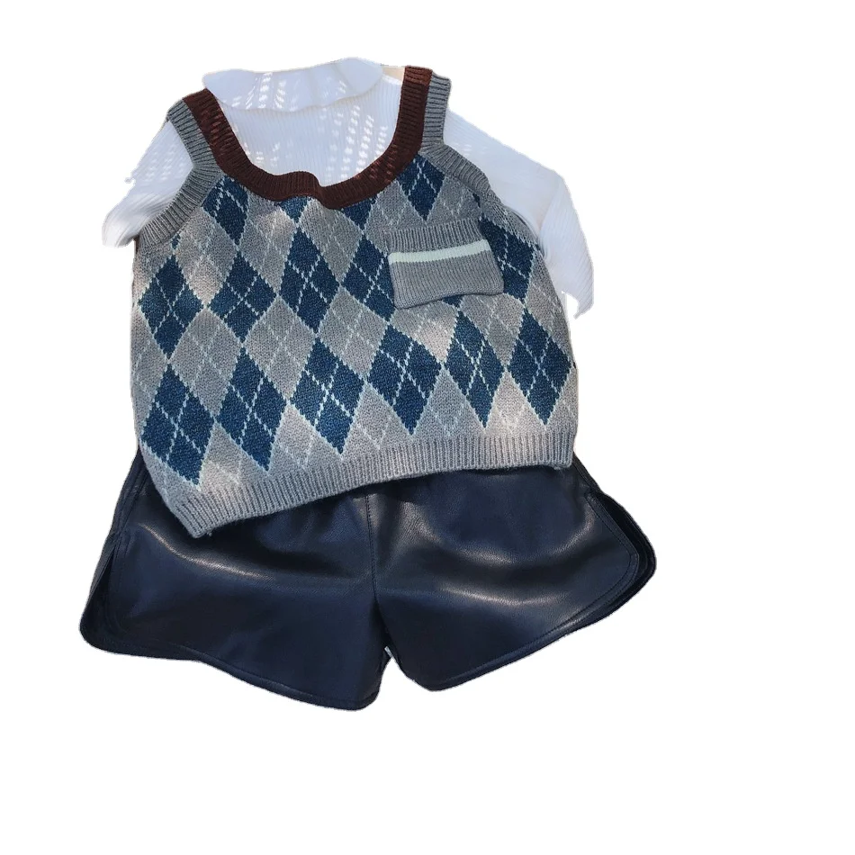 

2020 autumn Korean girl sweat vest clothes new ancient rhombic plaid children baby top for wholesale, As pic shows, we can according to your request also