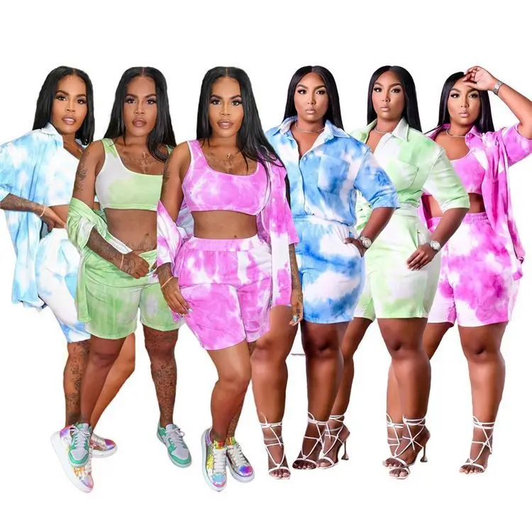 

Best Seller 2021 Summer Fashion Sports 3 piece Short set Gradient Color Casual Womens Three Piece Set
