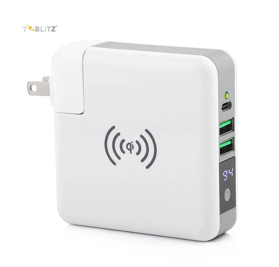 

Wireless Power Bank 10000mAh portable travel wall charger with type-c input and detachable charging head wireless power bank