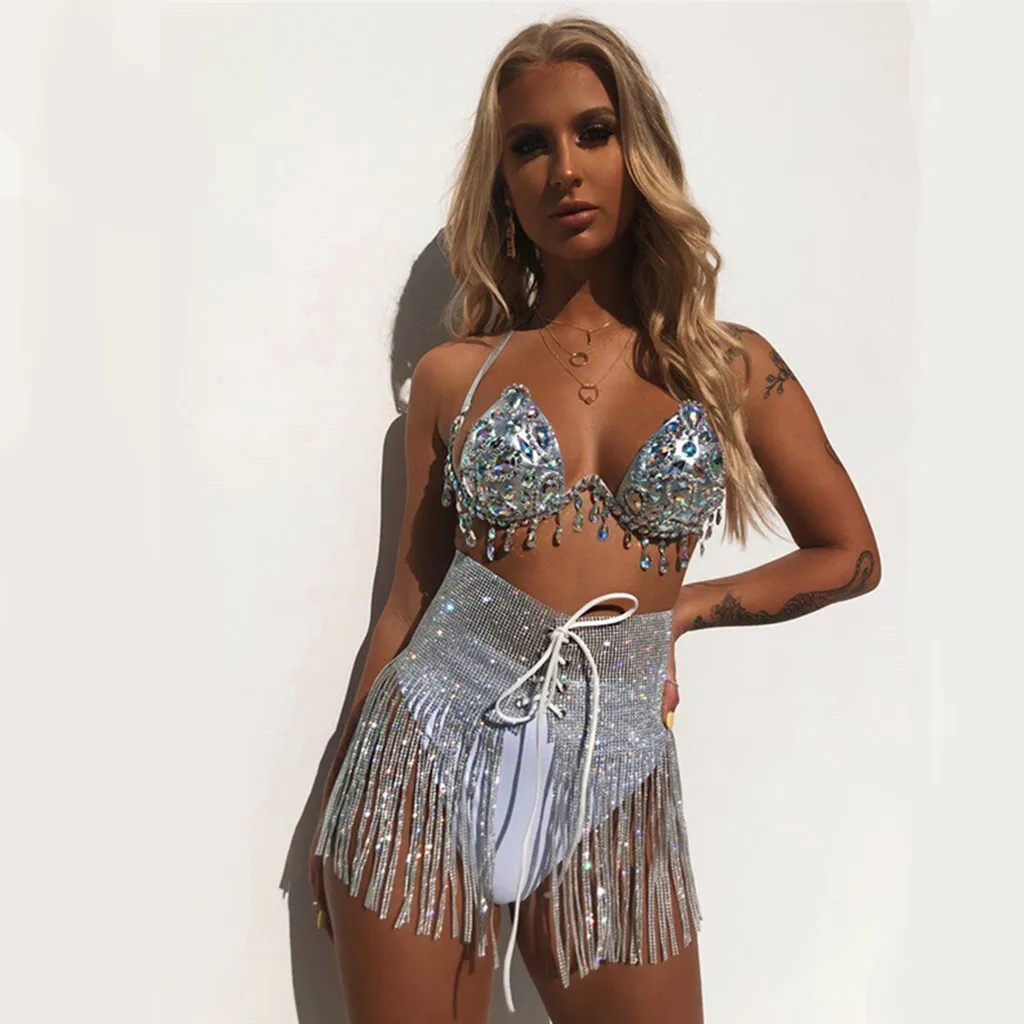 

summer new openwork hollow sparkling crystal rhinestone water teardrop pendant skirt dressing body jewelry dressing, As photo