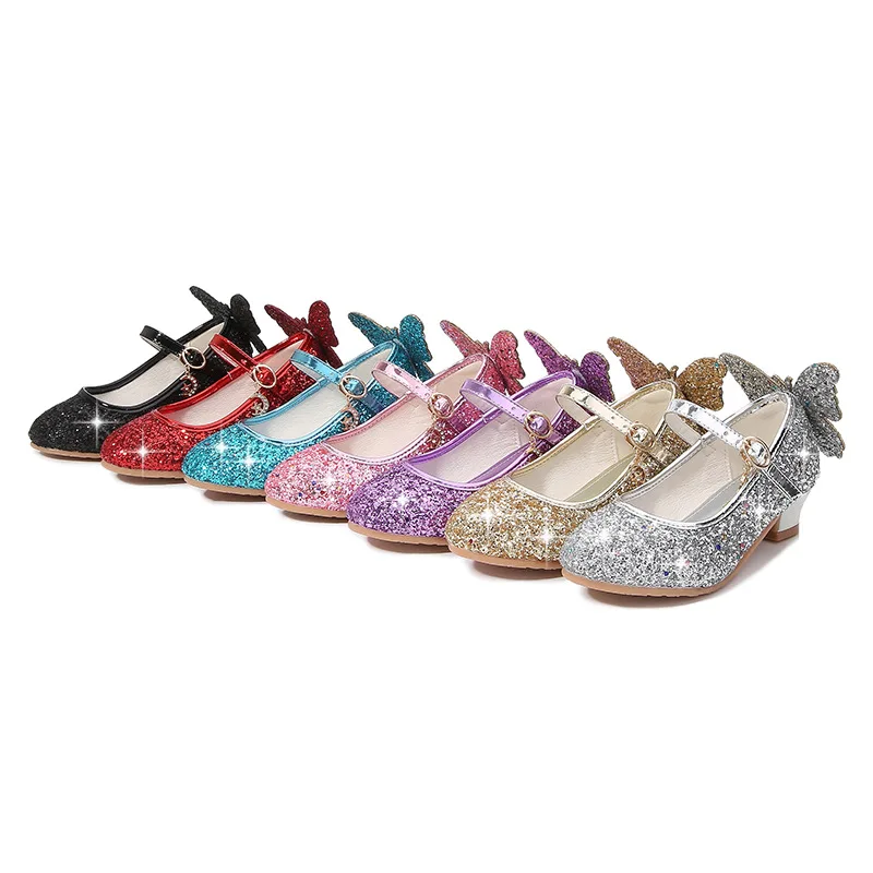 

Girls high-heeled princess shoes spring and autumn new children's butterfly dress Mary Jane Pumps crystal shoes kid