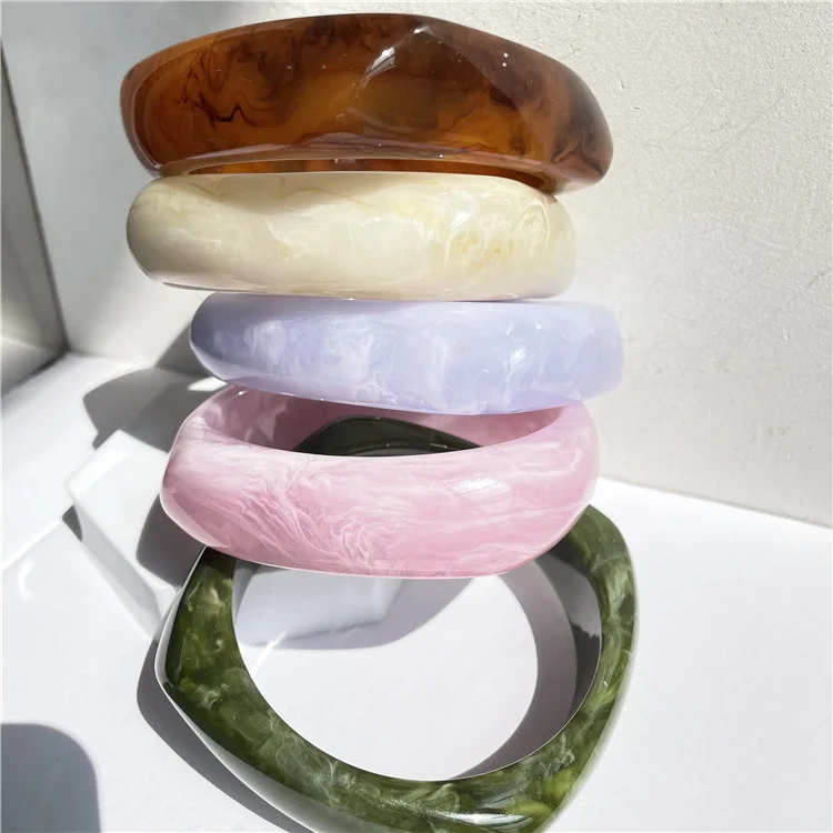

European and American Vintage Marble Pattern Acetic Acrylic Bracelet for Women Resin Square Round Shape Bracelets&Bangles, As pic