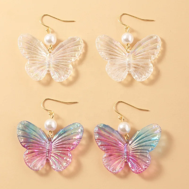 

Colorful Acrylic Butterfly Earrings For girl Women Imitation Pearl charm Dangle Earrings Fashion Jewelry wholesale, Picture shows