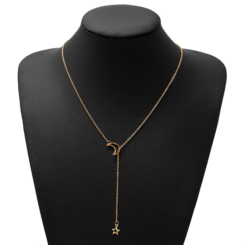 

New necklace popular contracted moon star style pendant necklace, Silver/gold