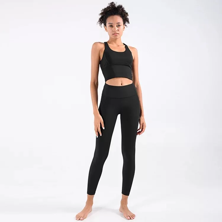 

BBSY8823 black sexy shoulder strap bra high quality yoga wear running sports fitness clothing seamless leggings and bra set