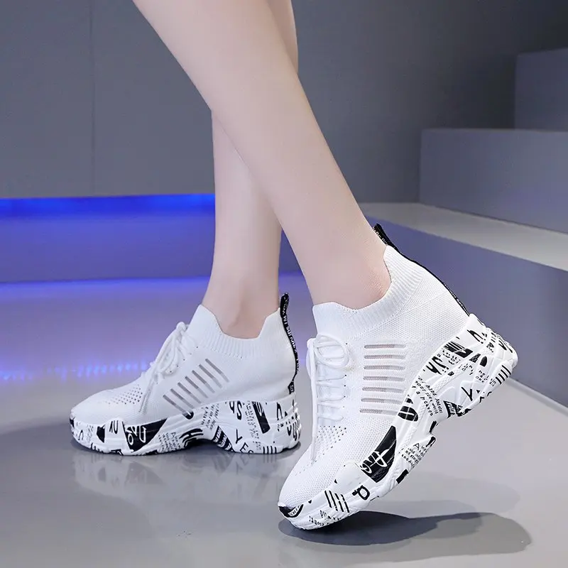 

high heels woman Socks platform sneakers wedge Ladies sneaker Women Shoes white black Breathable mesh womens Casual Shoes