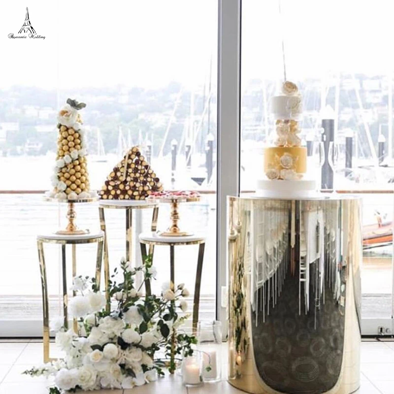 

Hot sale Wedding Table Centerpiece Metal Table Stand Cake Stands with MDF Top for Party Event Home, Gold