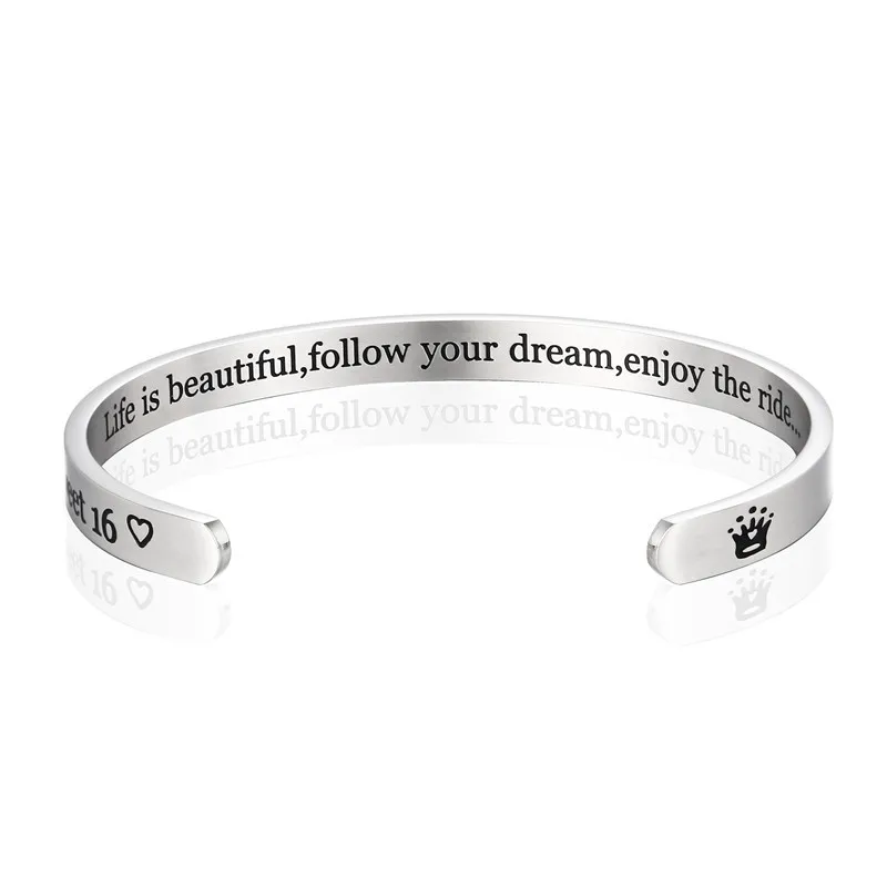 

Mother Daughter Birthday Gift Titanium Steel Bracelet C-shaped Opening Mini Crown Customizable Bracelet