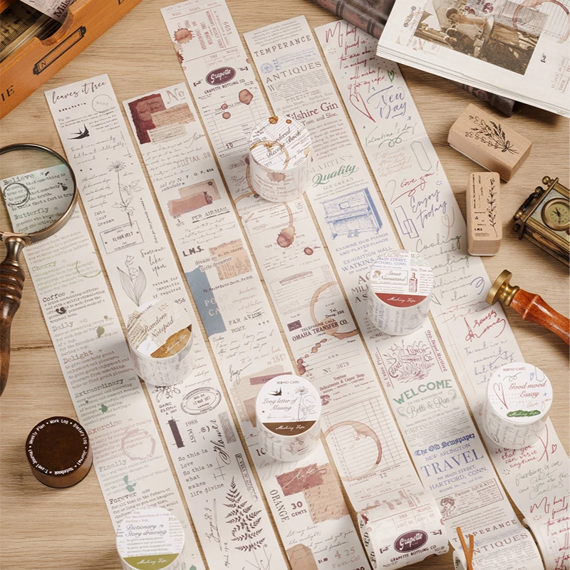 

6 designs 1 pcs / set washi tape vintage English headline paragraph stickers decoration tape for DIY Kraft scrapbook JIUMO