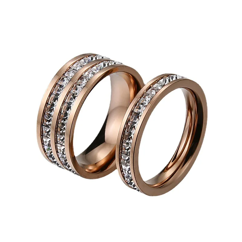 

Gypsophila Titanium Steel Ring Female Ins New Single And Double Row Diamond Ring Full Diamond Couple Flash Diamond Pair Ring