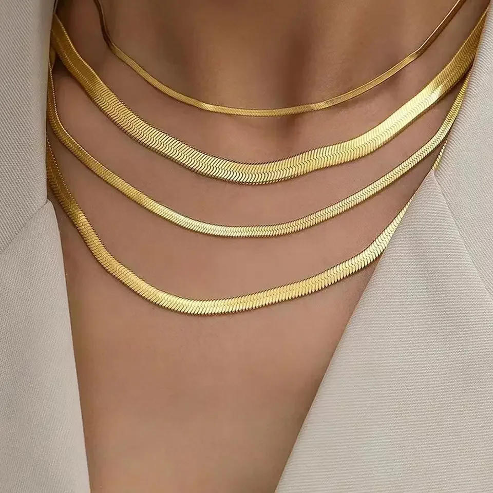 EManco Hot Fashion Unisex Snake Chain Women Necklace Choker Stainless Steel Herringbone Gold Color Chain Necklace Women Jewelry