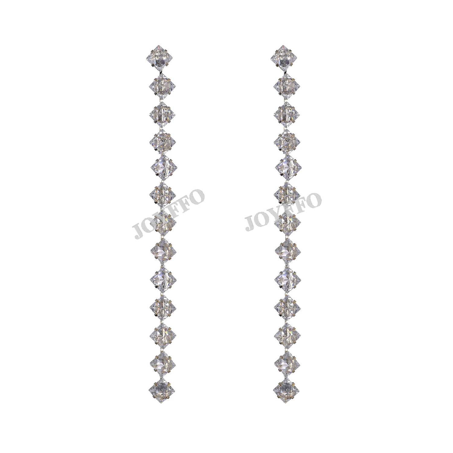 

2020 New Arrival White Gold Plated Rhinestone Long Earring AAA Shiny Square Cubic Zircon Long Tassel Earring For Wedding Party, Gold/silver