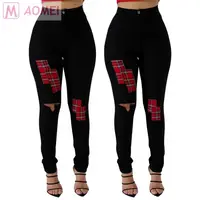 

B3036 newest design high stretch patches ripped black women clothing fashion jeans