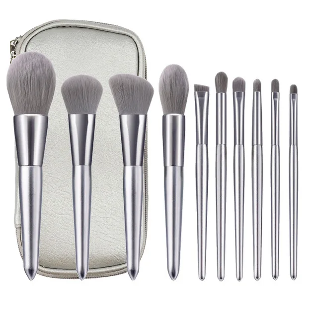 

Silver Snow Series 10pcs Makeup Brushes Custom Packaging and Logo, As the picture