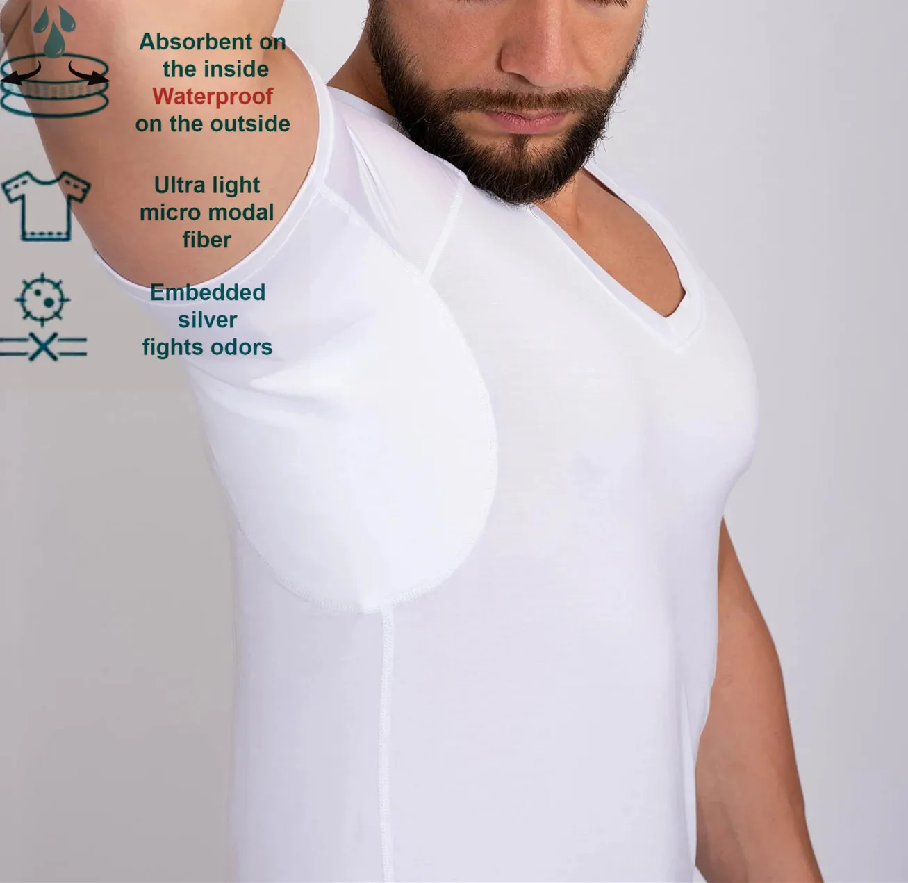 

A fashionable T-Shirt with sweat proof pads hidden in the underarm that completely eliminate sweat stains undershirt