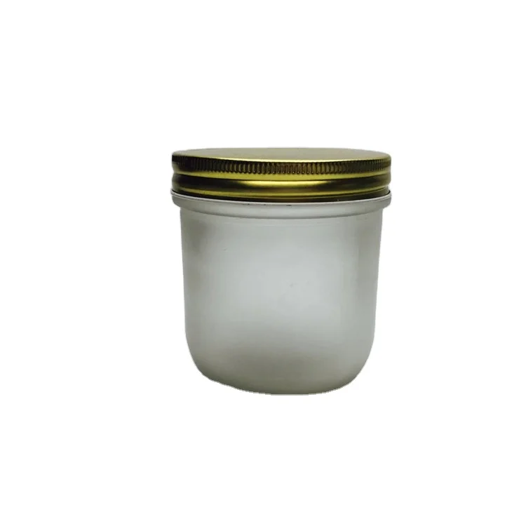 

Recycled frosty round shape regular mouth glass mason jar with metal lid 300ml 330ml canned food, Clear