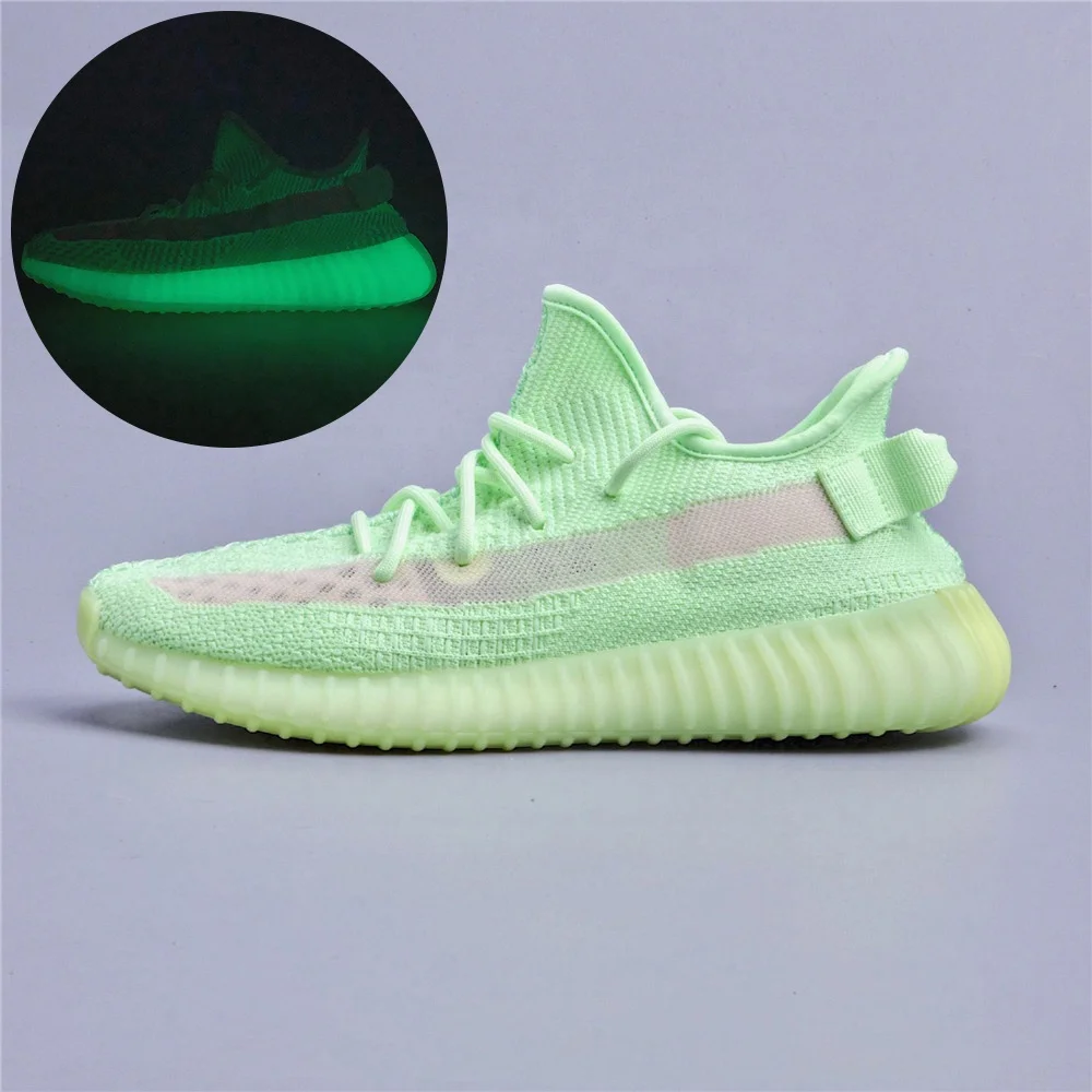 New design woven upper lundmark reflective glow breathable fashion sneakers Yeezy 350 V2 running sport women tenis shoes