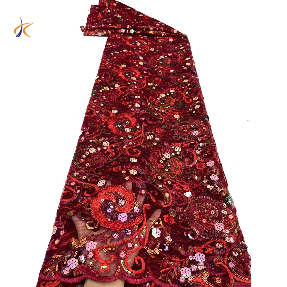 

French Lace Fabric New Design Embroidered Flowers Gold Sequins Lace Fabric For Wedding Dress, Customized color