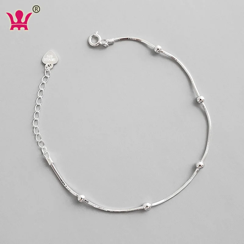

Wholesale Bracelet solid 925 Sterling Silver 1mm Thin Round Snake Chain With Beads Bracelets