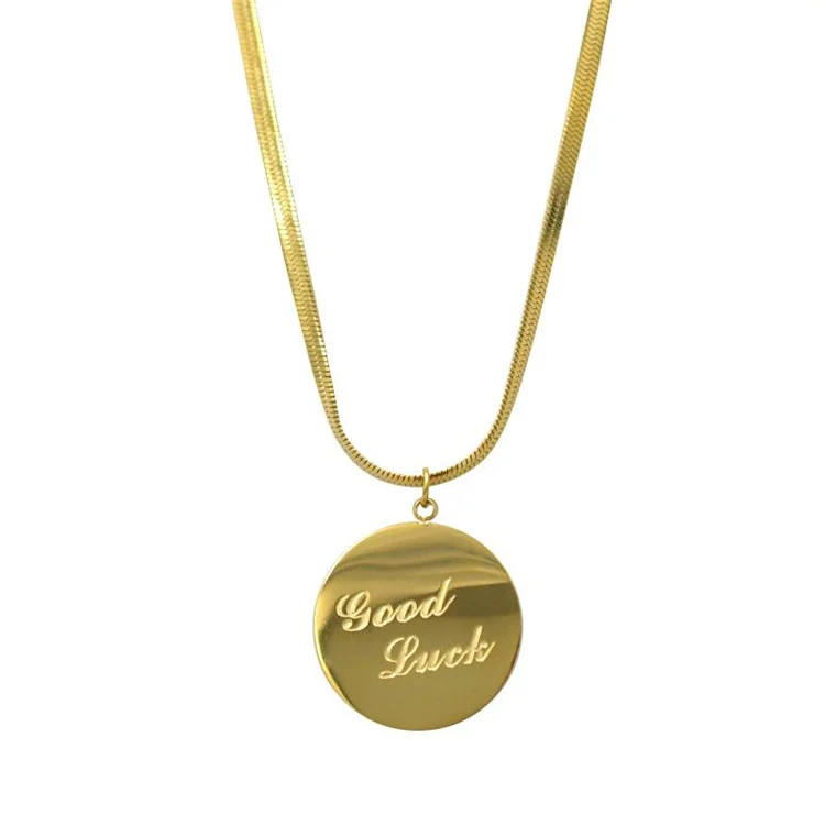 

Fashion inspire jewelry women's stainless steel personalized message good luck gold necklace