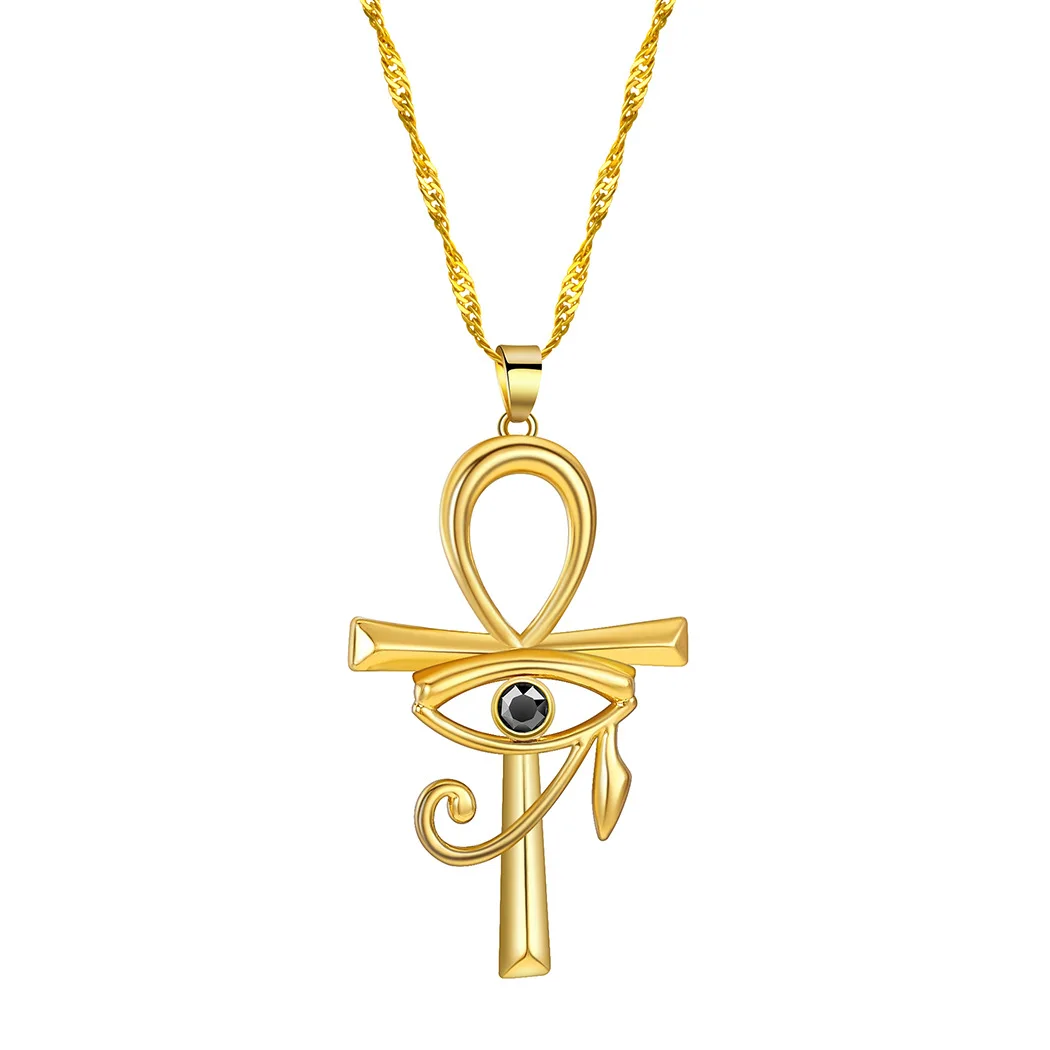 

Gold Color Eye of Horus Ankh Necklaces Egyptian Ankh Cross Pendant Necklace Religious Egypt Jewelry Gifts Women Men