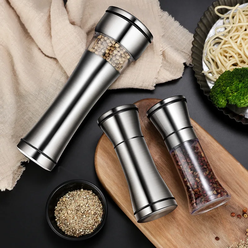 

Home small mini stand metal manual stainless steel spice squeeze mill shakers salt and pepper grinder set