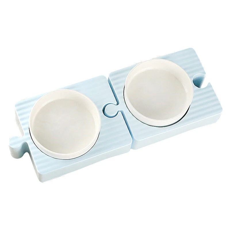 

Cat Shape Double Plastic Bowl Elevated Pet Feeding Bowl For Cats And Small Dogs