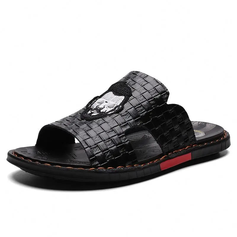 

Wholesale Fashion Outdoor TPU Sole Leather Men's Slide Sandalsfor Men 2019, Black