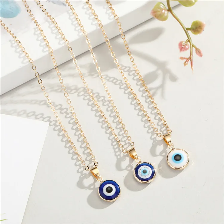 

Simple Blue Eye Pendant Necklace Hot Selling Fashion Gold Necklace Wholesale Chain Jewelry Necklace, White,blue,pink