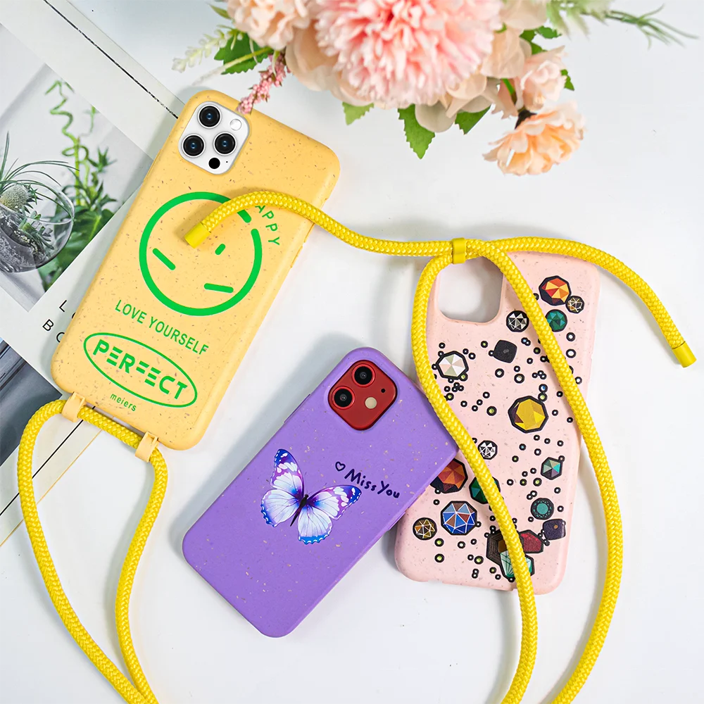 

UV print necklace phone case custom logo 100% biodegradable mobile phone cases & bags for iphone 12/12 pro