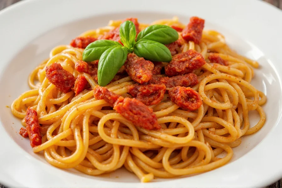 Calabrian chili paste drizzled over handmade pasta with fresh basil and olive oil