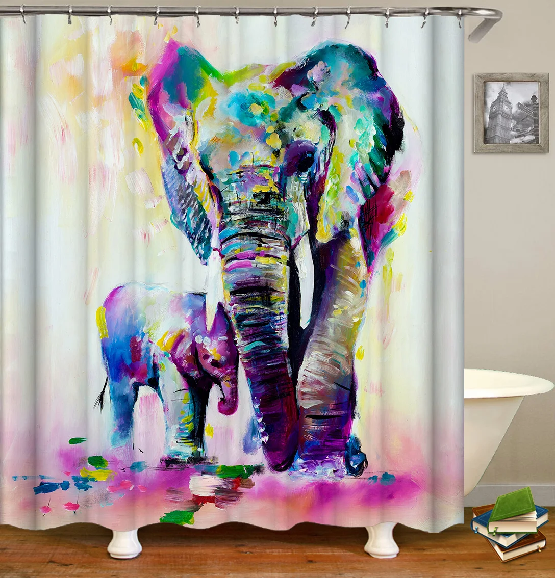 

Drop Shipping 2021 Most Popular Minimalist Design Painted Elephant, 180*180cm Size Customized Design Shower Curtain#, Customized color