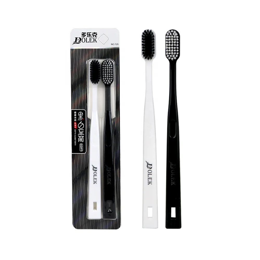 

2Pcs/ Pack white and black soft bristles long handle toothbrush for adult, Customized color