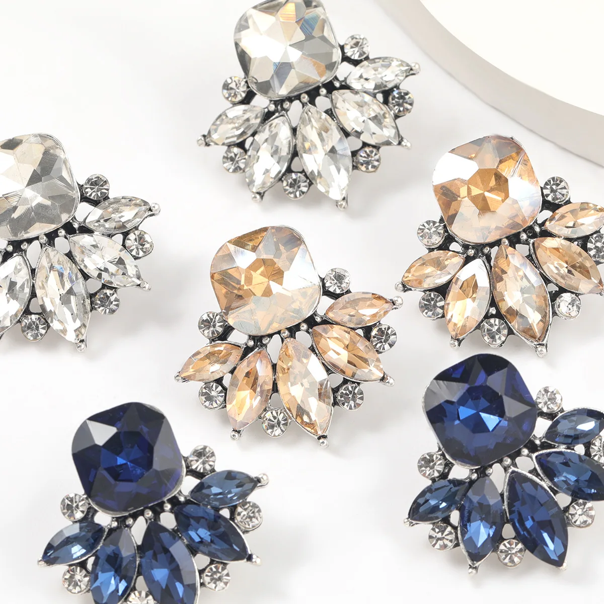 

HOVANCI small crystal star earrings 5 glass crystal round palace oversized fashion stud earrings, White,blue,green.ab,colored