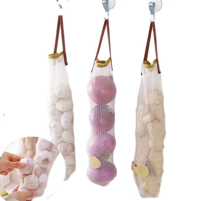 

Fruit And Vegetable Storage Bag Portable Handle Hollow Breathable Garlic Onion Kitchen Storage Bag