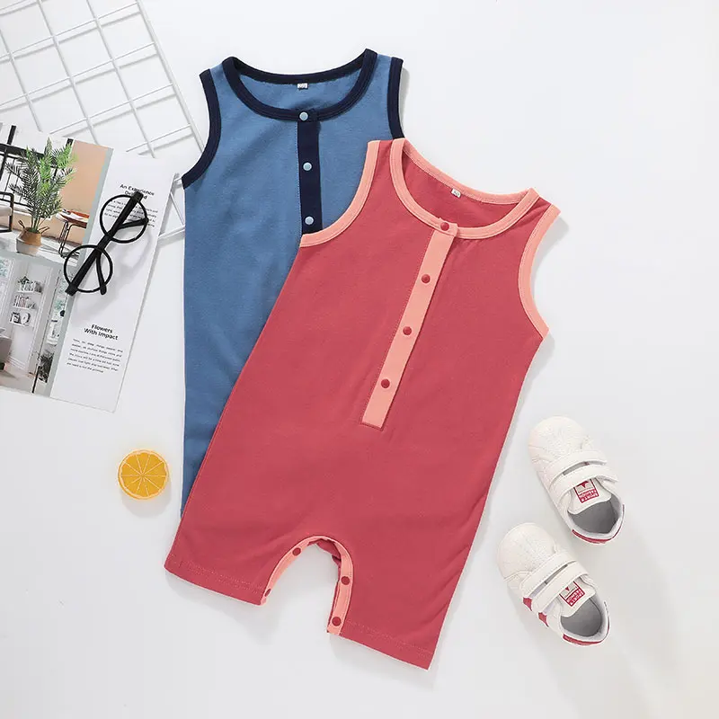 

Vest Sleeveless Jumpsuit Cotton Baby Unisex Casual Baby Jumpsuit, Blue/pink/yellow