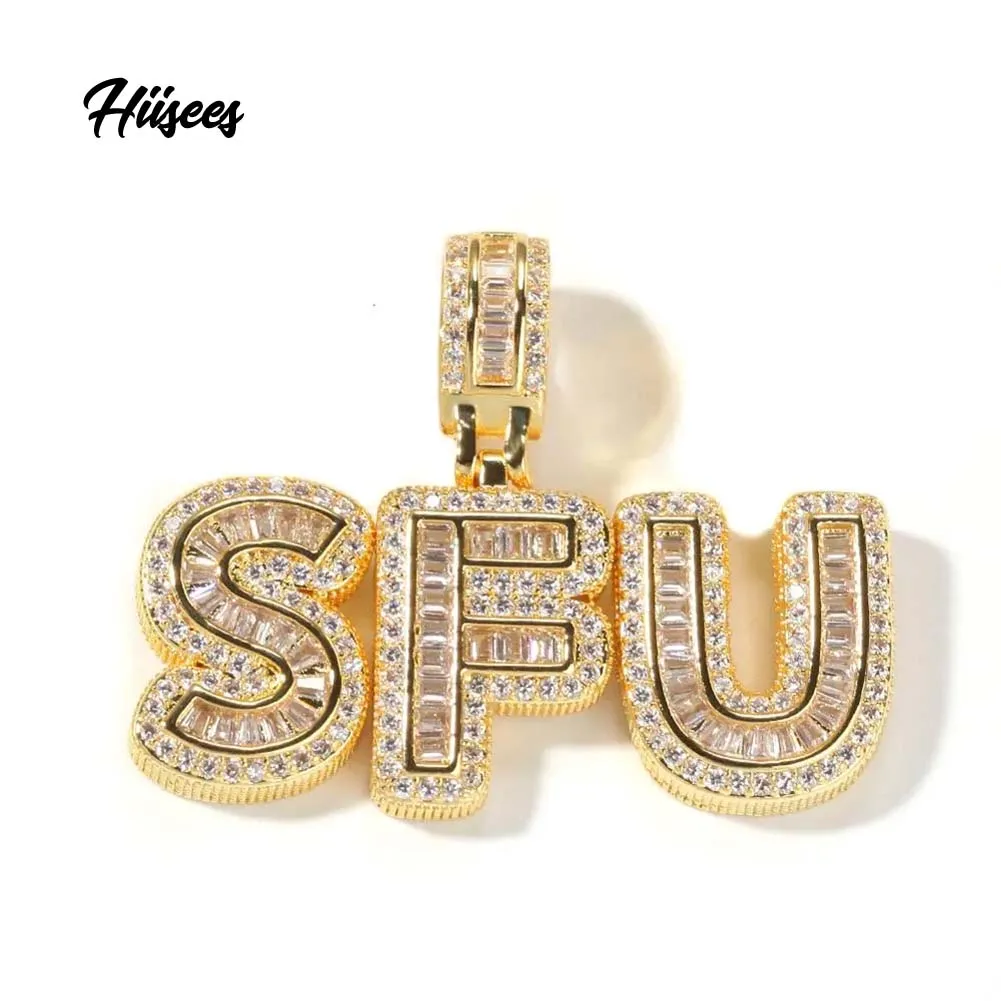 

Brass Rapper Hip hop Connected Jewelry Customized Small Letter Name Necklace Baguette Zircon Mini Letter Initial Pendant